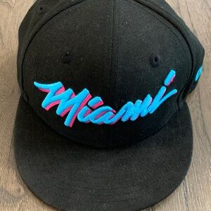 NBA Black Miami Heat Cap with Pink & Light Blue Logo W NBA Hologram